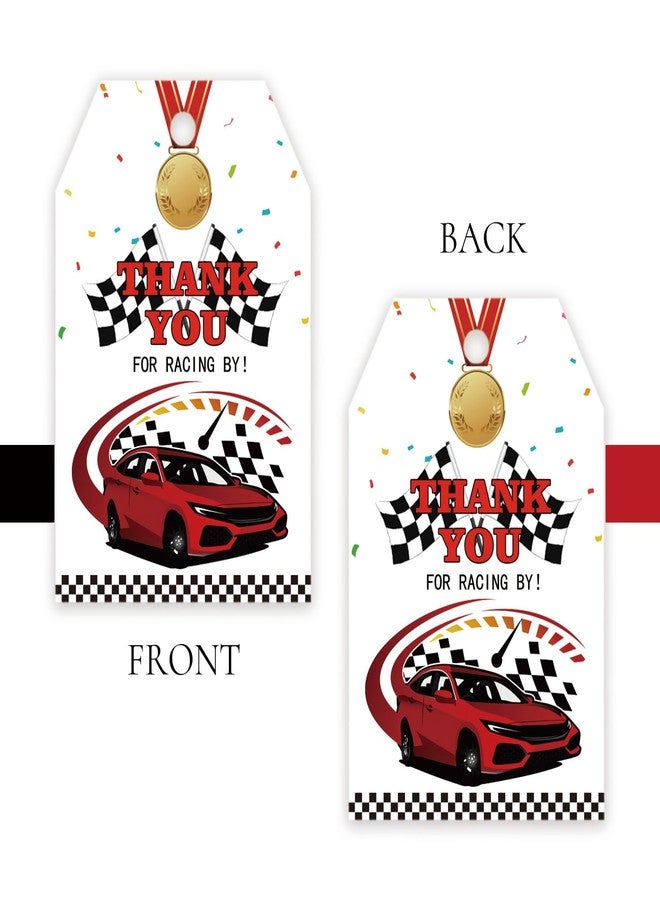 FORSHEEP 50pcs Race Car Thank You Tags, Racing Car Gift Tag with String for First Birthday Party, Fast One/Two Fast Thank You Paper Tags for Racing Birthday Party Favors - Image 4